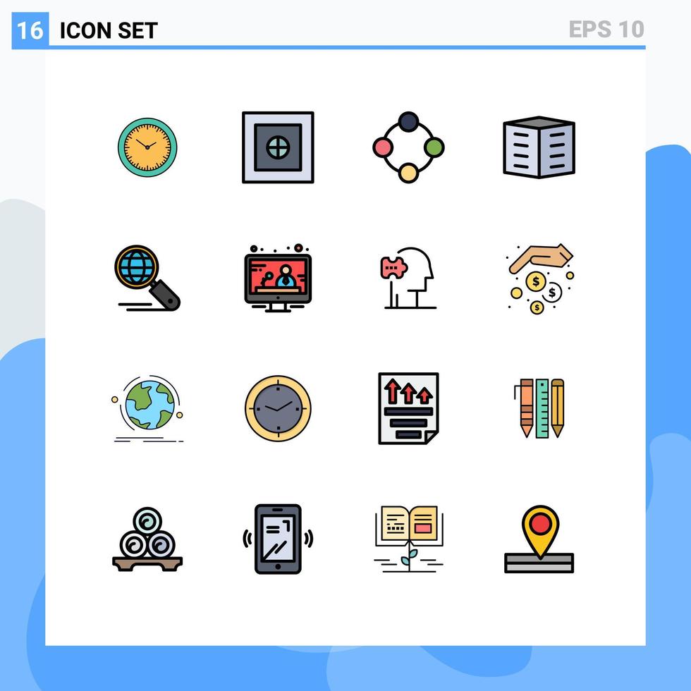 Stock Vektor Icon Pack mit 16 Zeilenzeichen und Symbolen für Globus Wohnungsgesellschaft Baby Spielzeug Stadt Gebäude Wohnungen editierbare kreative Vektordesign-Elemente