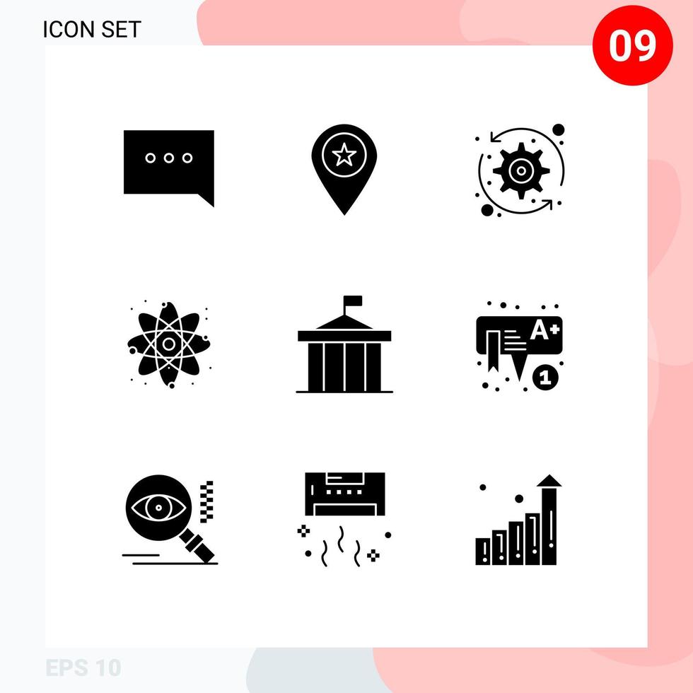 användare gränssnitt packa av 9 grundläggande fast glyfer av citadell labb pilar kraft atom redigerbar vektor design element