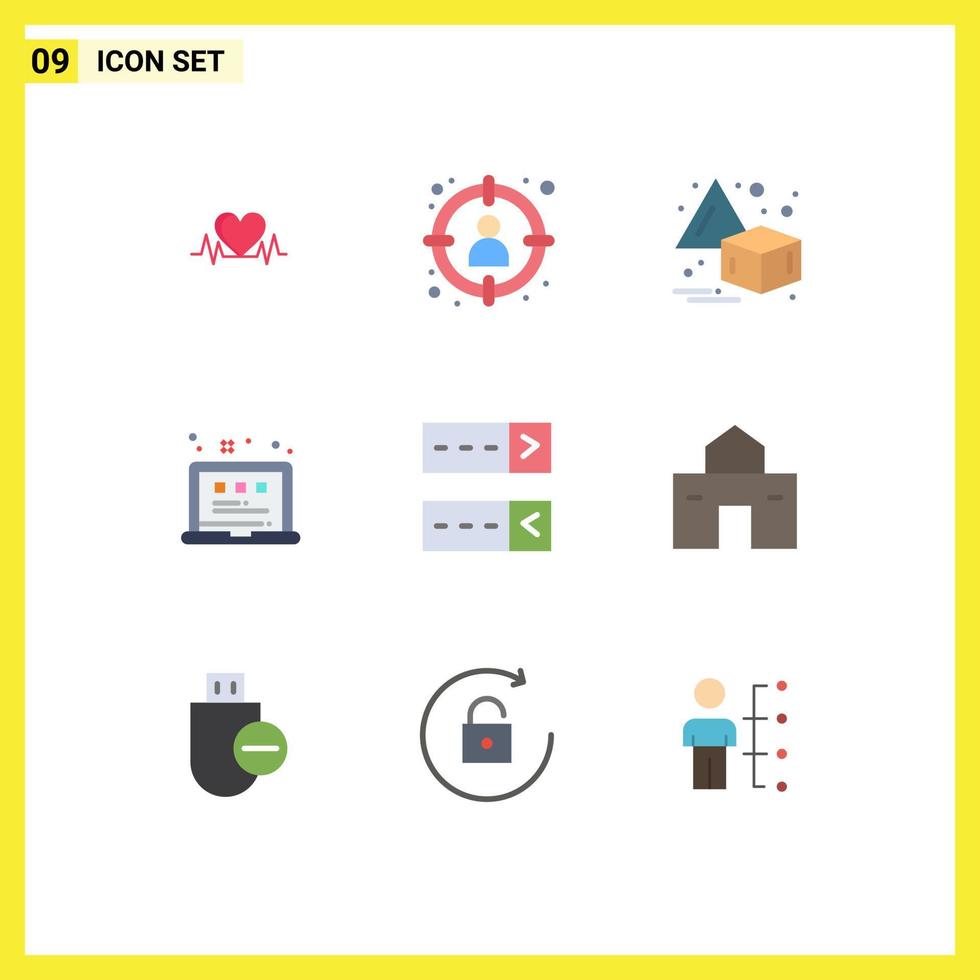 9 universell platt färger uppsättning för webb och mobil tillämpningar Lösenord bärbar dator mål se rutnät redigerbar vektor design element