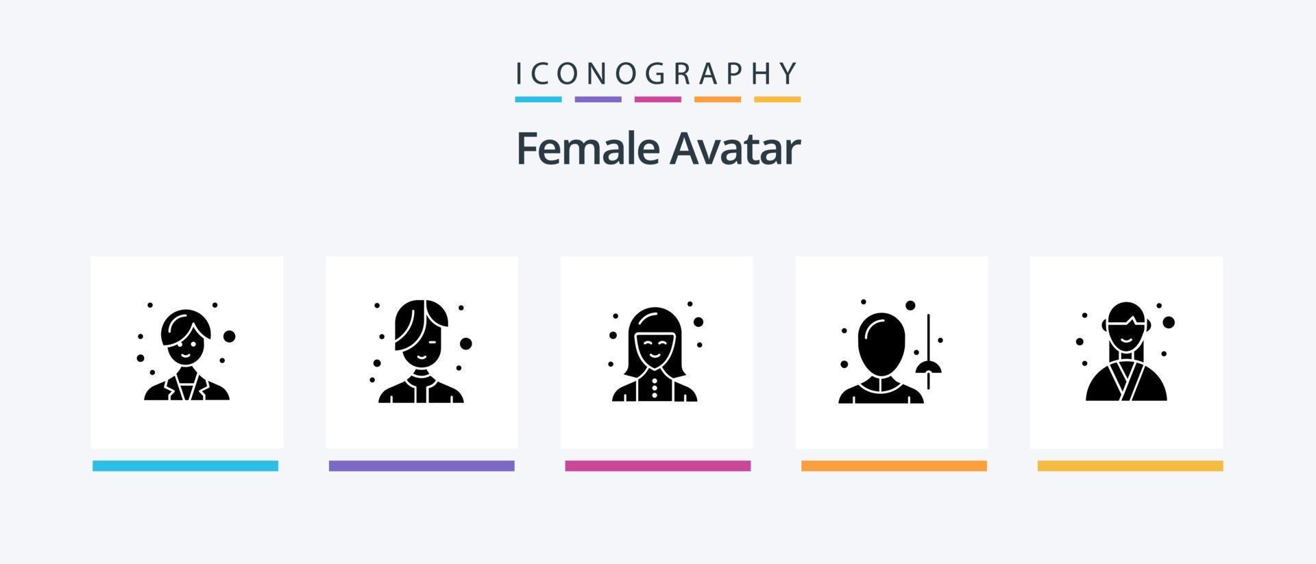 kvinna avatar glyf 5 ikon packa Inklusive händelse. svärd. expert. sporter. kvinna. kreativ ikoner design vektor