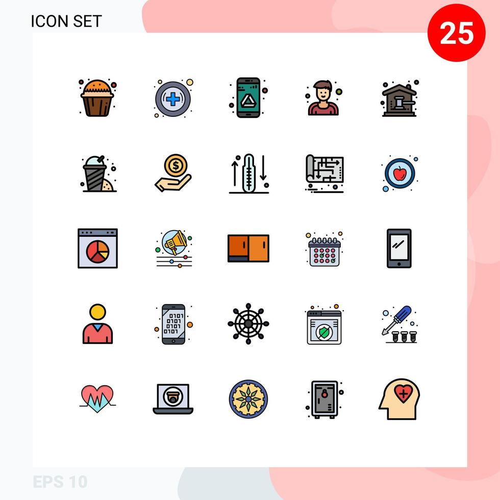 mobil gränssnitt fylld linje platt Färg uppsättning av 25 piktogram av Hem auktion hammare kör auktion man redigerbar vektor design element