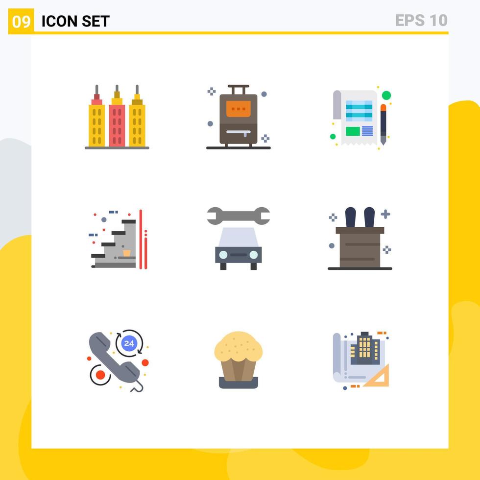satz von 9 modernen ui-symbolen symbole zeichen für reparatur zahlung treppen boden editierbare vektordesignelemente vektor