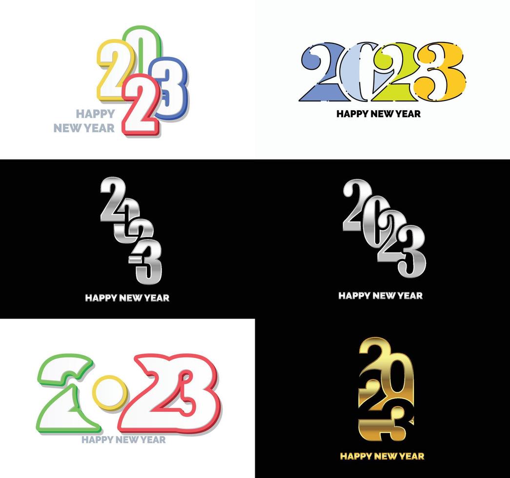 große reihe von 2023 frohes neues jahr logo text design 2023 zahlenentwurfsvorlage vektor