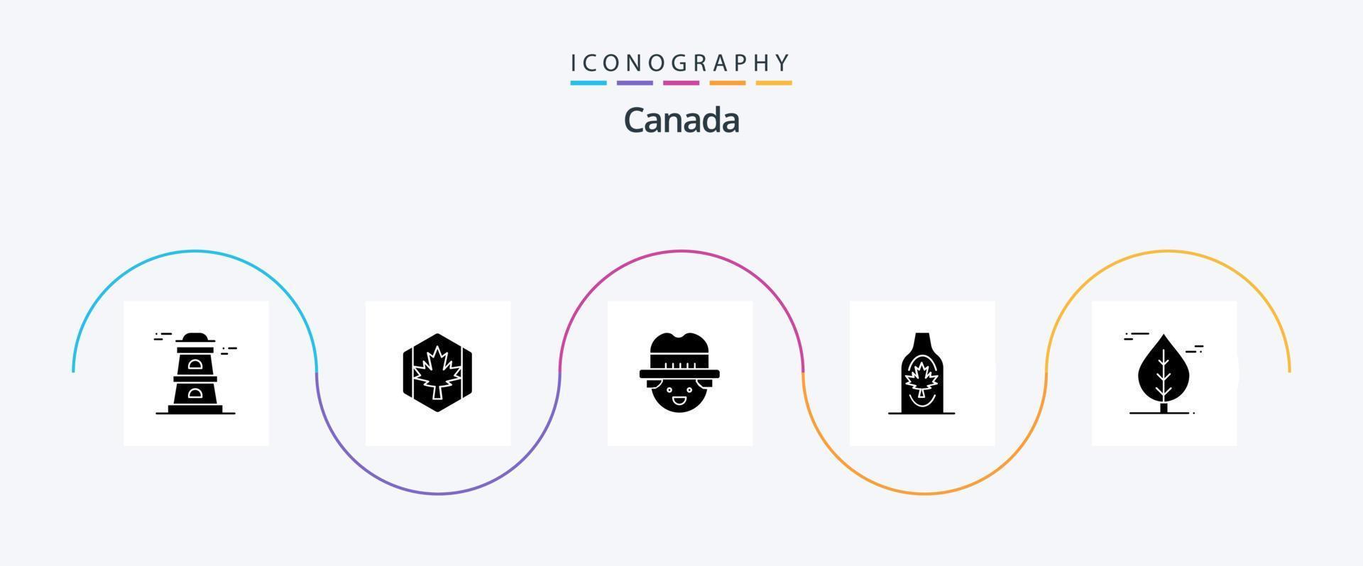Kanada Glyph 5 Icon Pack inklusive Kanada. Ahorn. Bauer. Blatt. Herbst vektor