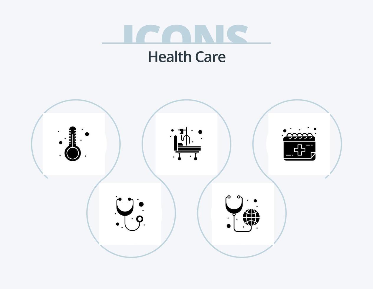Gesundheits-Glyphen-Icon-Pack 5-Icon-Design. Kalender. Temperatur. Patientenbett. Krankenhausbett vektor