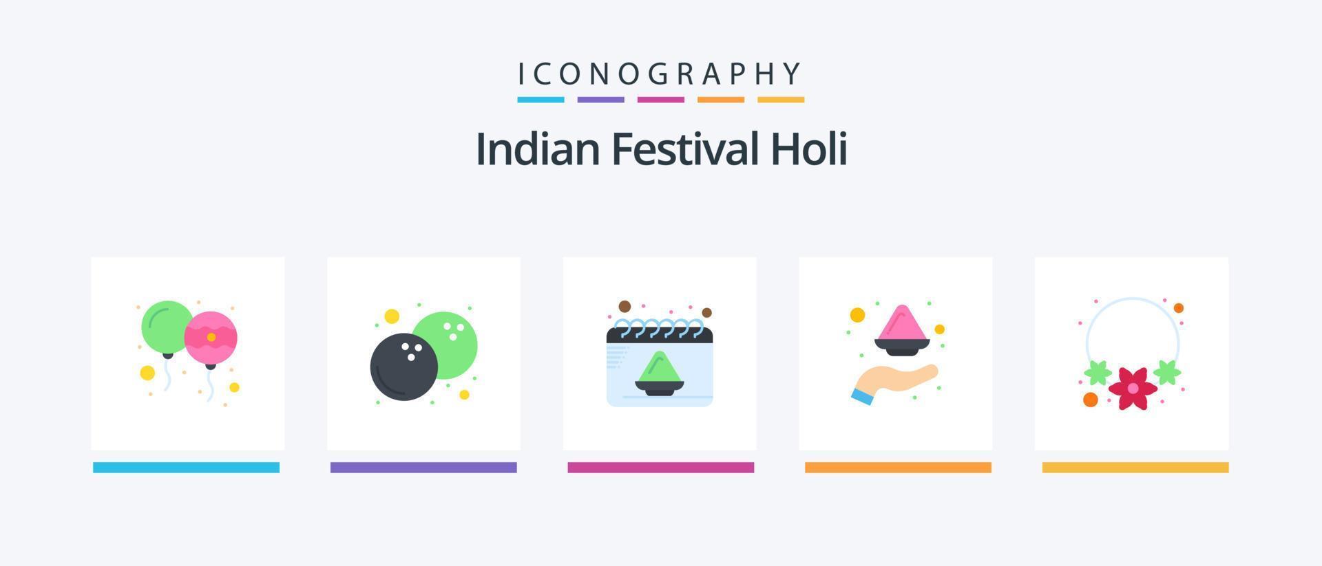 holi platt 5 ikon packa Inklusive halsband. pulver. datum. Indien. Färg. kreativ ikoner design vektor