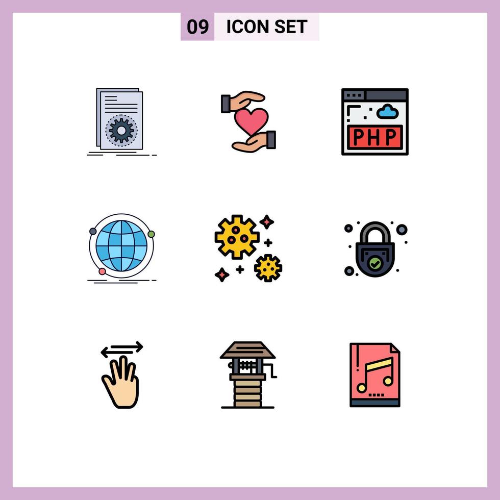 redigerbar vektor linje packa av 9 enkel fylld linje platt färger av webb internet favorit global program redigerbar vektor design element