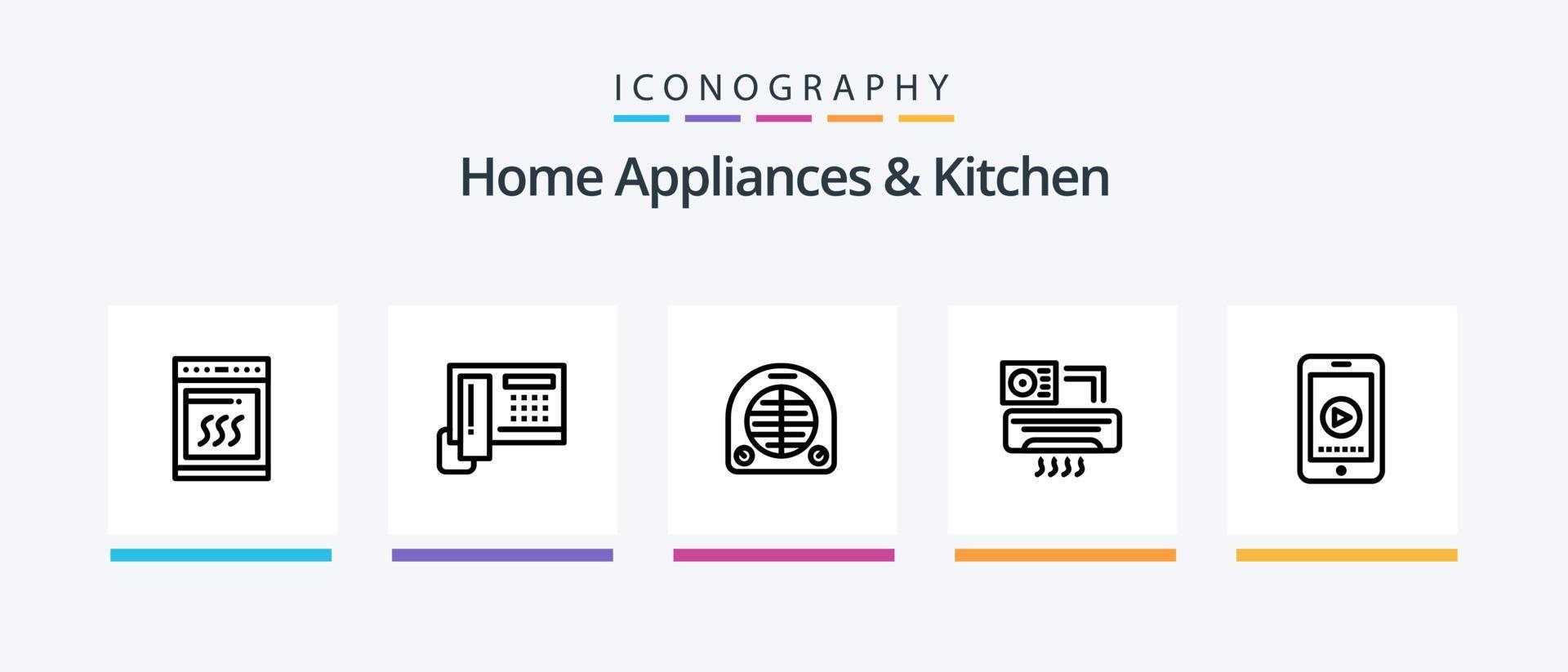 Haushaltsgeräte und Küchenlinie 5 Icon Pack inklusive Telefon. Heimat. Zimmer. elektrisch. Kochen. kreatives Symboldesign vektor