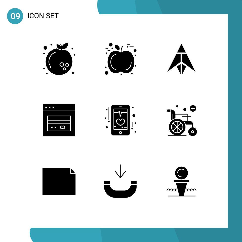 Aktienvektor-Icon-Pack mit 9 Zeilenzeichen und Symbolen für Herzschlag-Münzen-Marketing-Karten editierbare Vektordesign-Elemente vektor