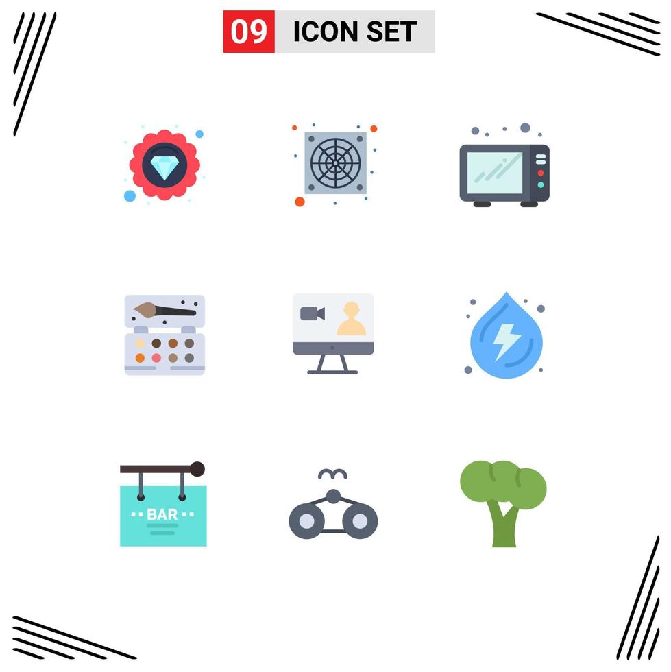 Stock Vector Icon Pack mit 9 Zeilenzeichen und Symbolen für droop Internet-Mikrowellensuche farbbearbeitbare Vektordesign-Elemente