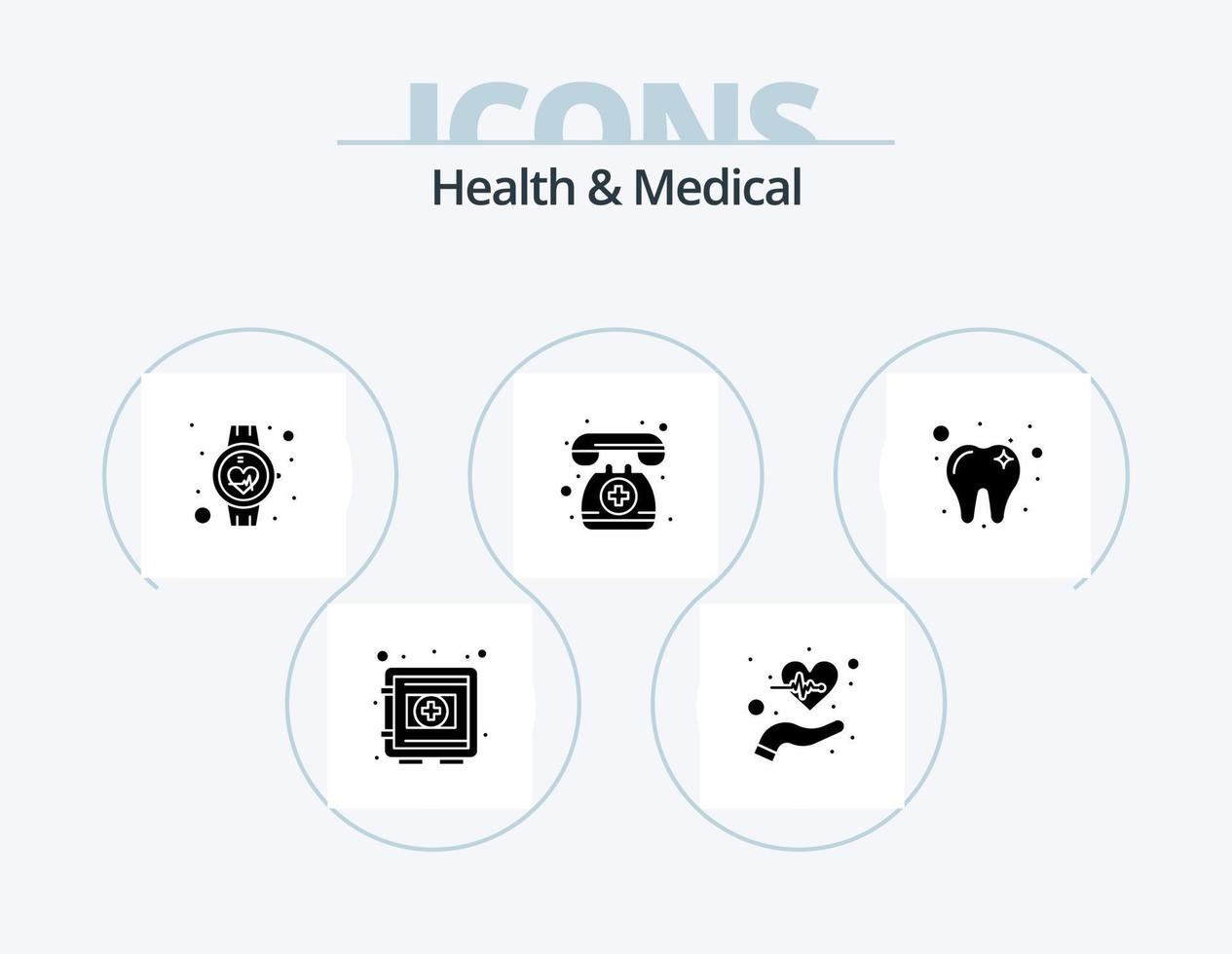 Gesundheit und medizinisches Glyphen-Icon-Pack 5-Icon-Design. Telefon. Arzt auf Abruf. Leben. Smartwatch. medizinisch vektor