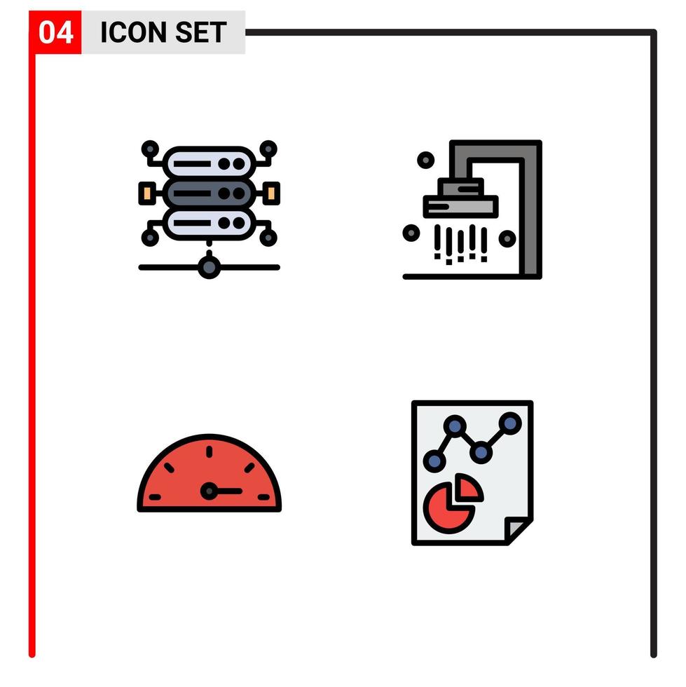 modern uppsättning av 4 fylld linje platt färger pictograph av databas hastighet bad dusch sida redigerbar vektor design element