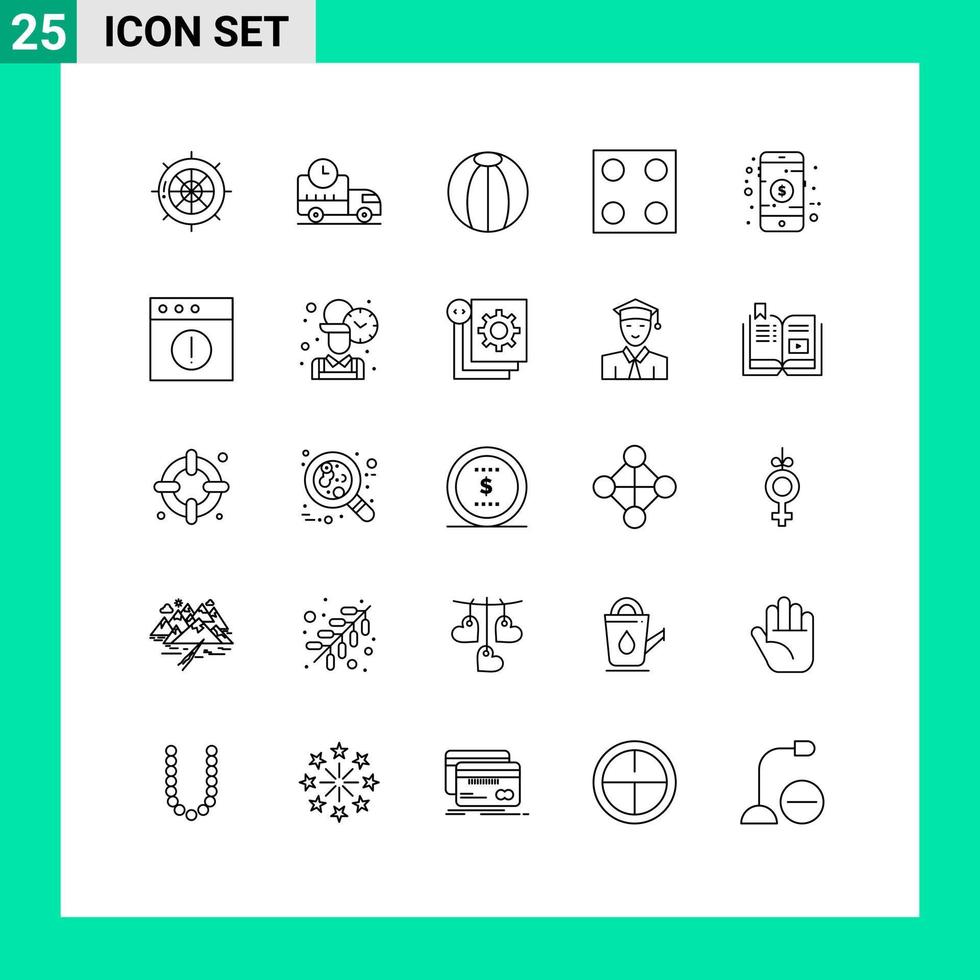 25 universelle Linien für Web- und mobile Anwendungen Online-Herd-LKW-Küchenspielzeug editierbare Vektordesign-Elemente vektor