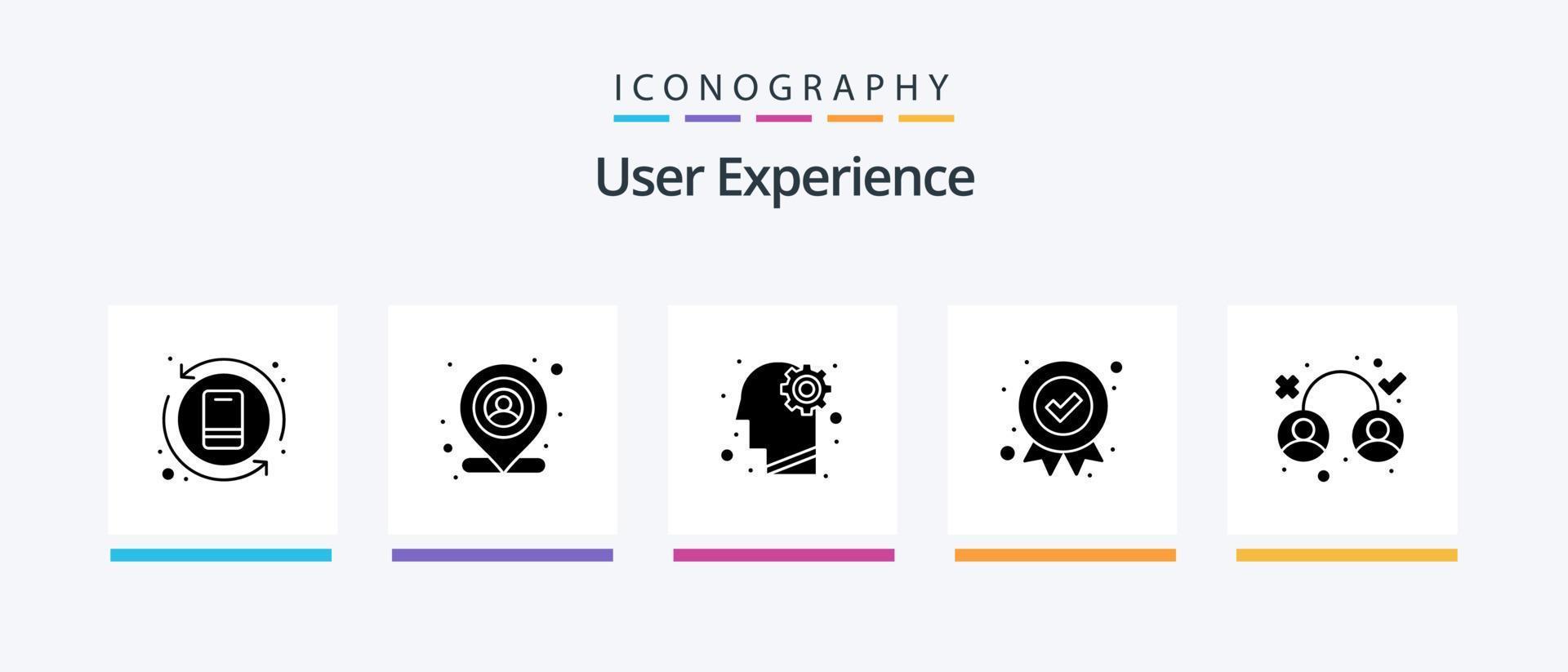 användare erfarenhet glyf 5 ikon packa Inklusive erfarenhet. medalj. hjärna. kvalitet. tilldela. kreativ ikoner design vektor