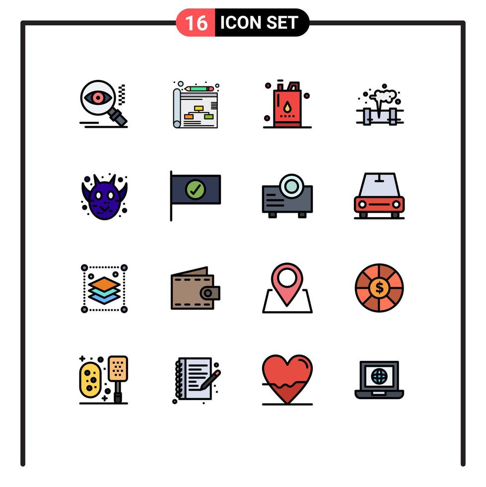 Lager Vektor Icon Pack mit 16 Zeilenzeichen und Symbolen für Gesichtsabfälle Energie Verschmutzung Gas editierbare kreative Vektordesign-Elemente