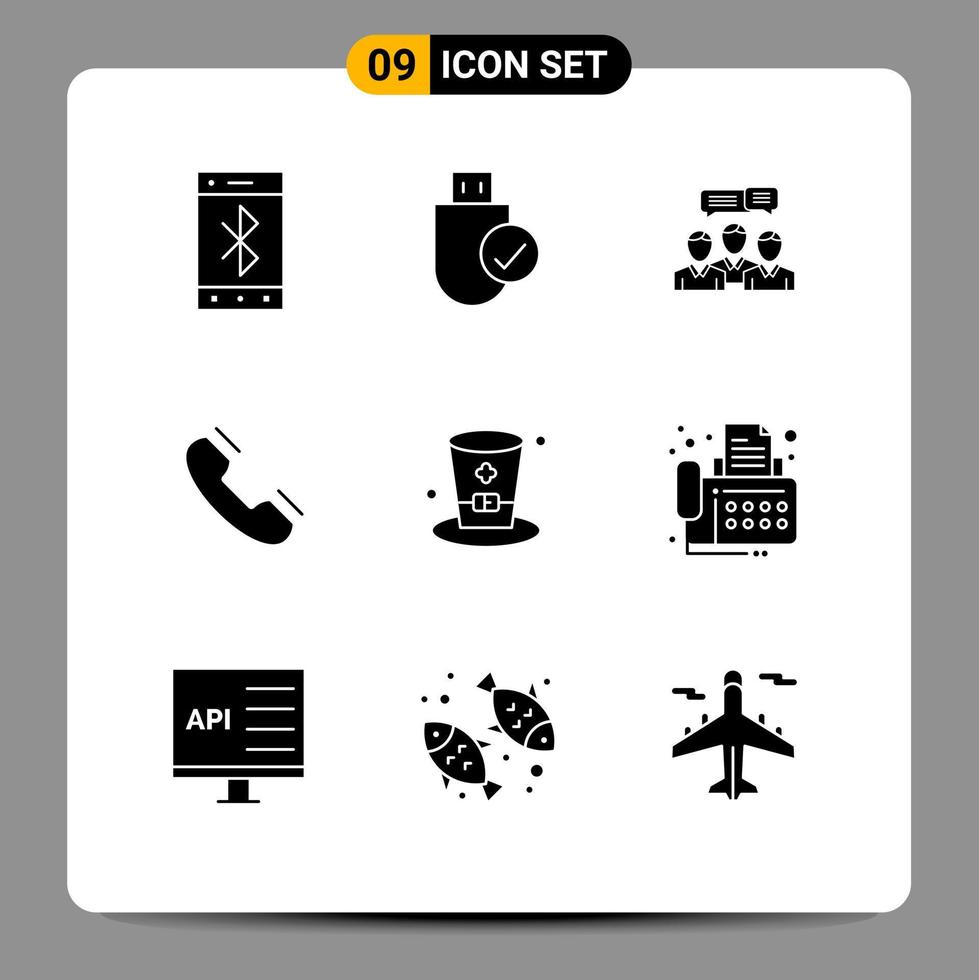 universell ikon symboler grupp av 9 modern fast glyfer av telefon ring upp pinne uppkopplad dialog redigerbar vektor design element