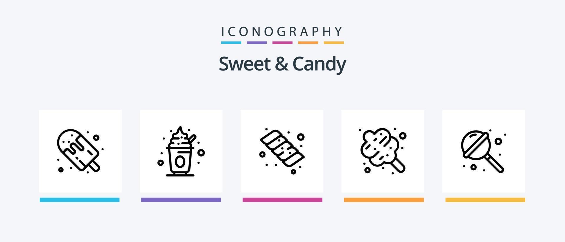 Sweet and Candy Line 5 Icon Pack inklusive Essen. Süssigkeit. Lutscher. Süßigkeiten. Eis süß. kreatives Symboldesign vektor