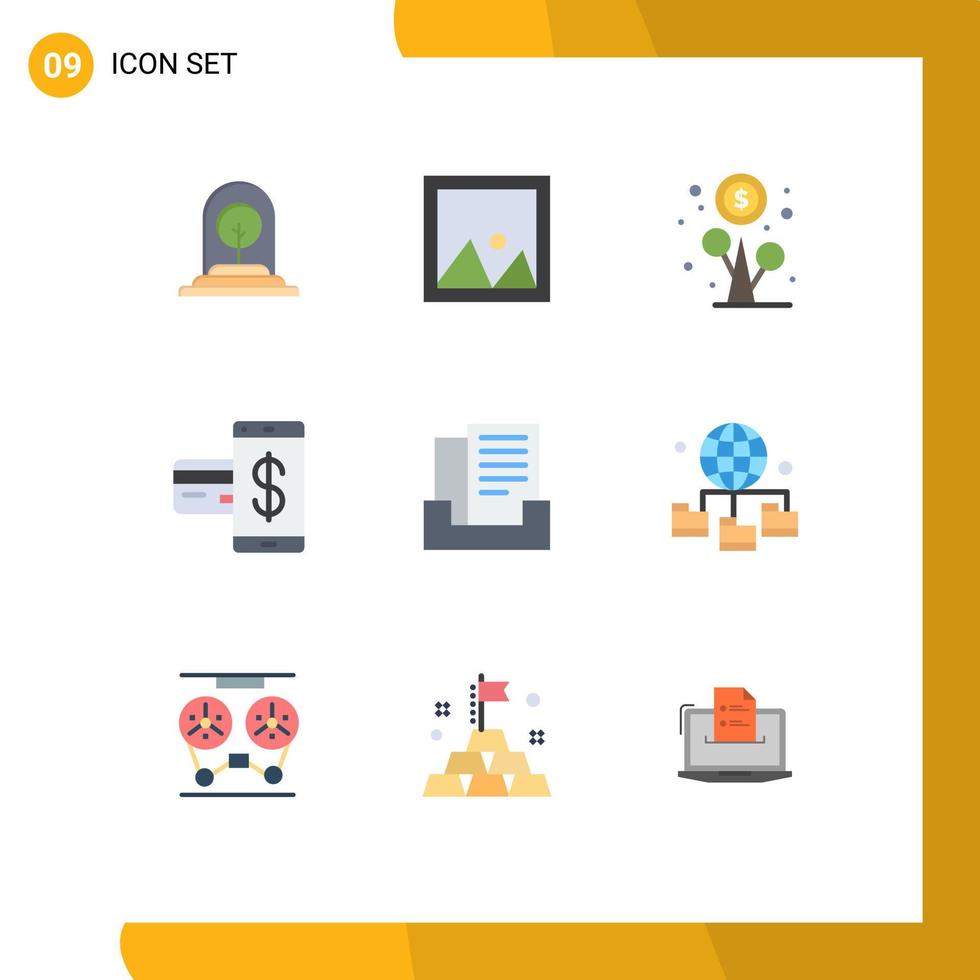 flacher Farbsatz der mobilen Schnittstelle von 9 Piktogrammen des finanziellen bargeldlosen Innenkartenwachstums bearbeitbare Vektordesignelemente vektor