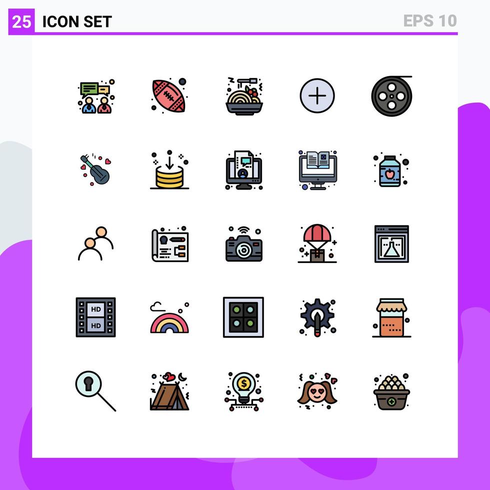 Stock-Vektor-Icon-Pack mit 25 Zeilenzeichen und Symbolen für Song-Video-Fast-Roll-Kamera editierbare Vektordesign-Elemente vektor