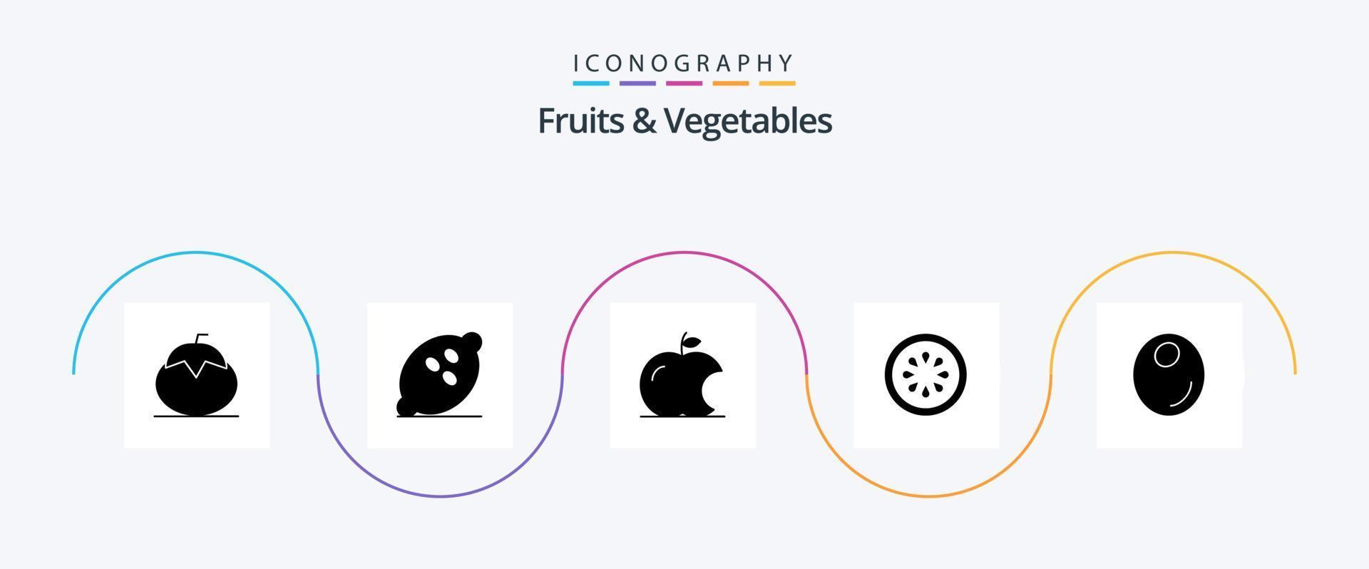 Obst und Gemüse Glyphe 5 Icon Pack inklusive Olive. gorki. Früchte. Lebensmittel. Intellekt vektor