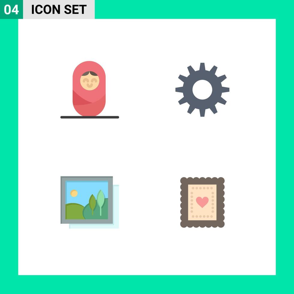stock vektor ikon packa av 4 linje tecken och symboler för bebis bild kuggar ram småkakor redigerbar vektor design element