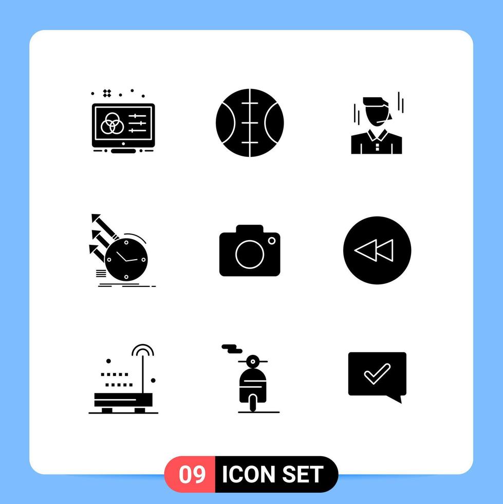 Packung mit 9 modernen soliden Glyphen Zeichen und Symbolen für Web-Printmedien wie Bildforschungsmanager Regelmäßigkeiten Inspektion editierbare Vektordesign-Elemente vektor