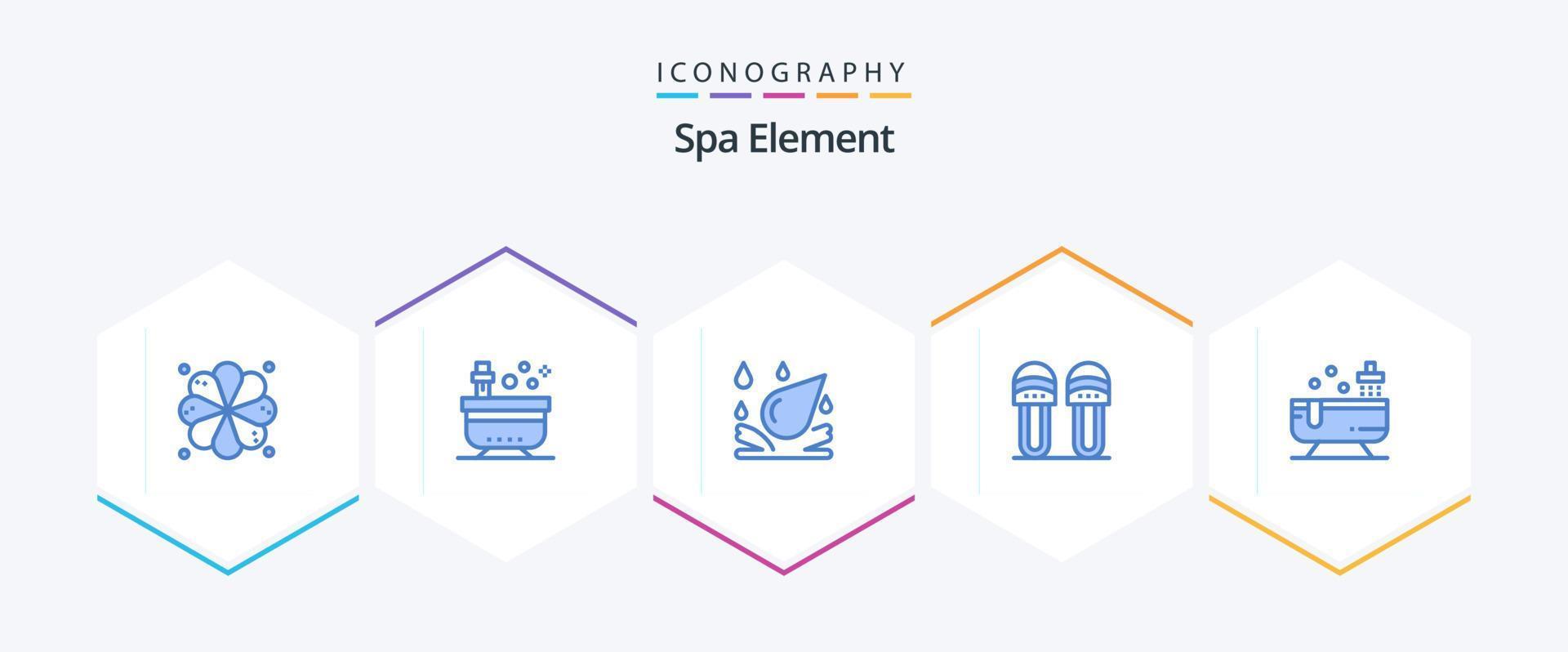 Spa Element 25 Blue Icon Pack inklusive Dusche. Bad. Wassertropfen. Slipper. gemütlich vektor