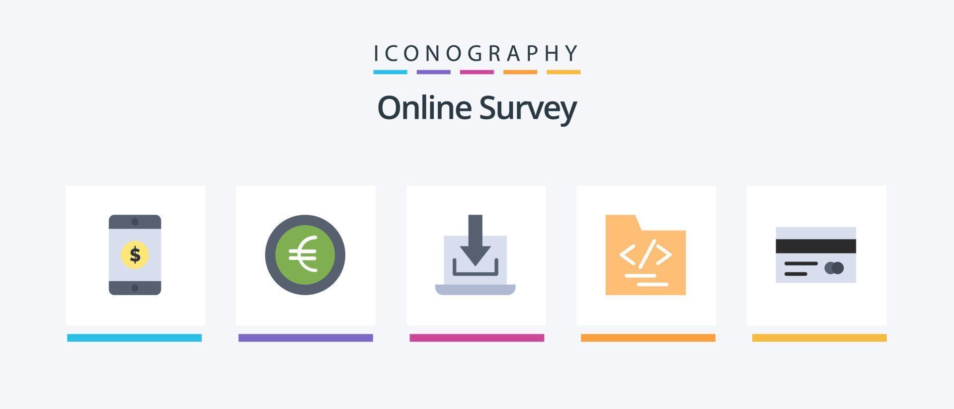 Online-Umfrage Flat 5 Icon Pack inklusive . Kredit. Nieder. Karte. Unternehmen. kreatives Symboldesign vektor