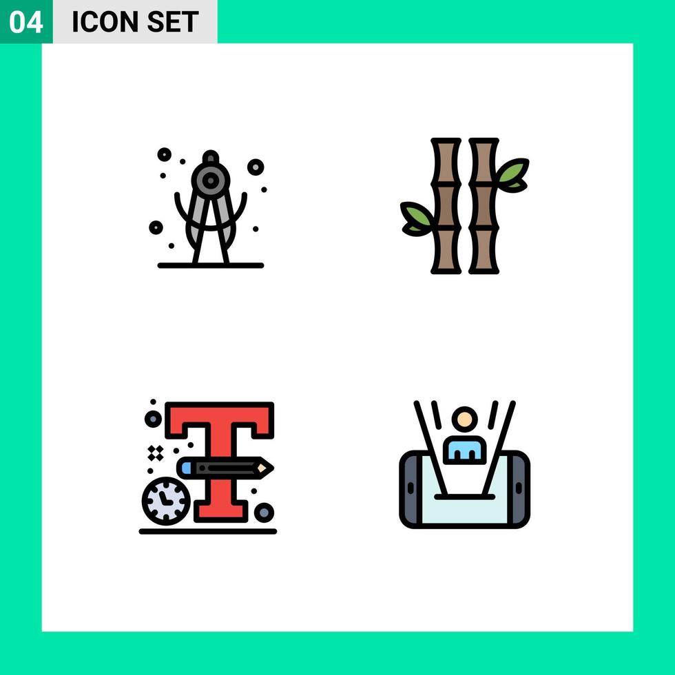 Gruppe von 4 modernen Filledline-Flachfarben, die für Teiler-Logo-Bambusblätter gesetzt werden, entwerfen editierbare Vektordesign-Elemente vektor