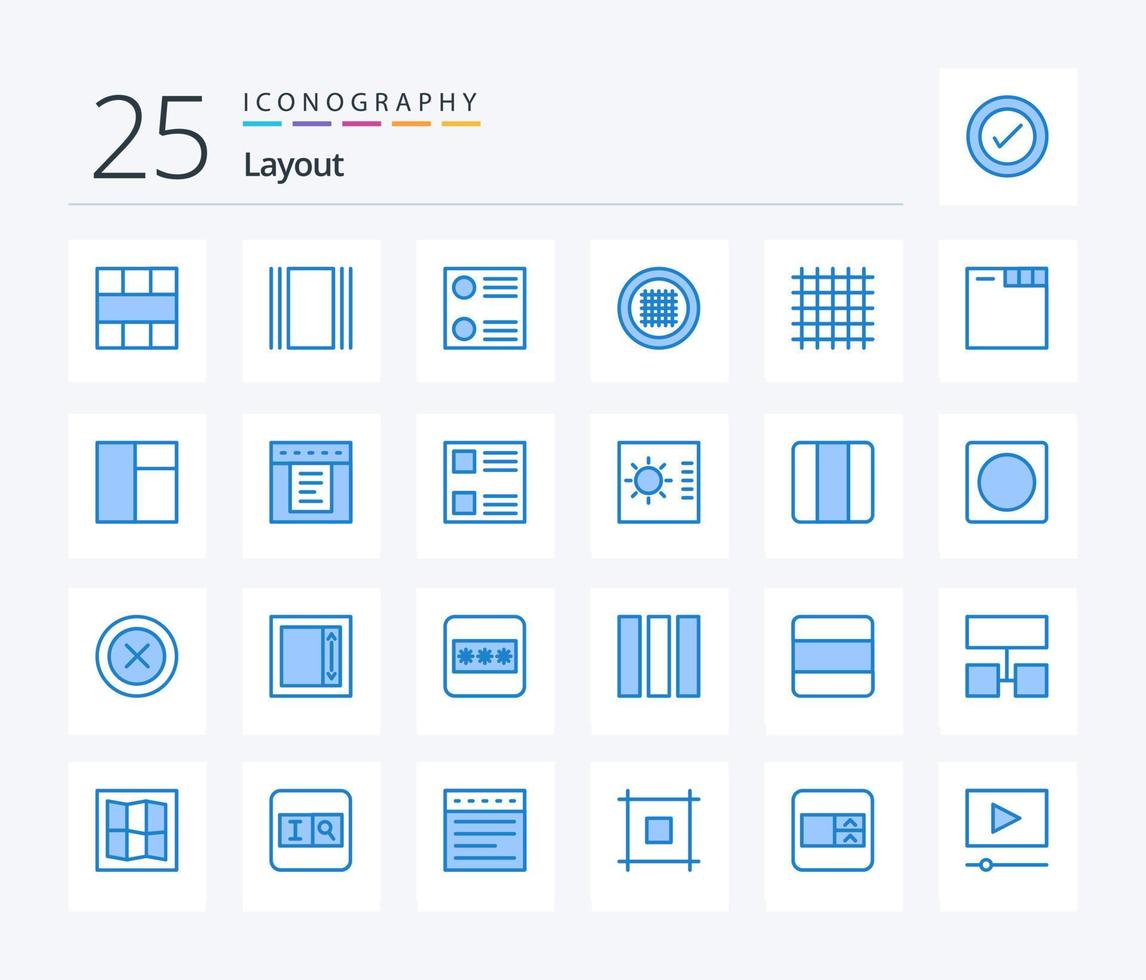 Layout 25 blaues Symbolpaket einschließlich Web. Browser. Layout. rationalisieren. Layout vektor