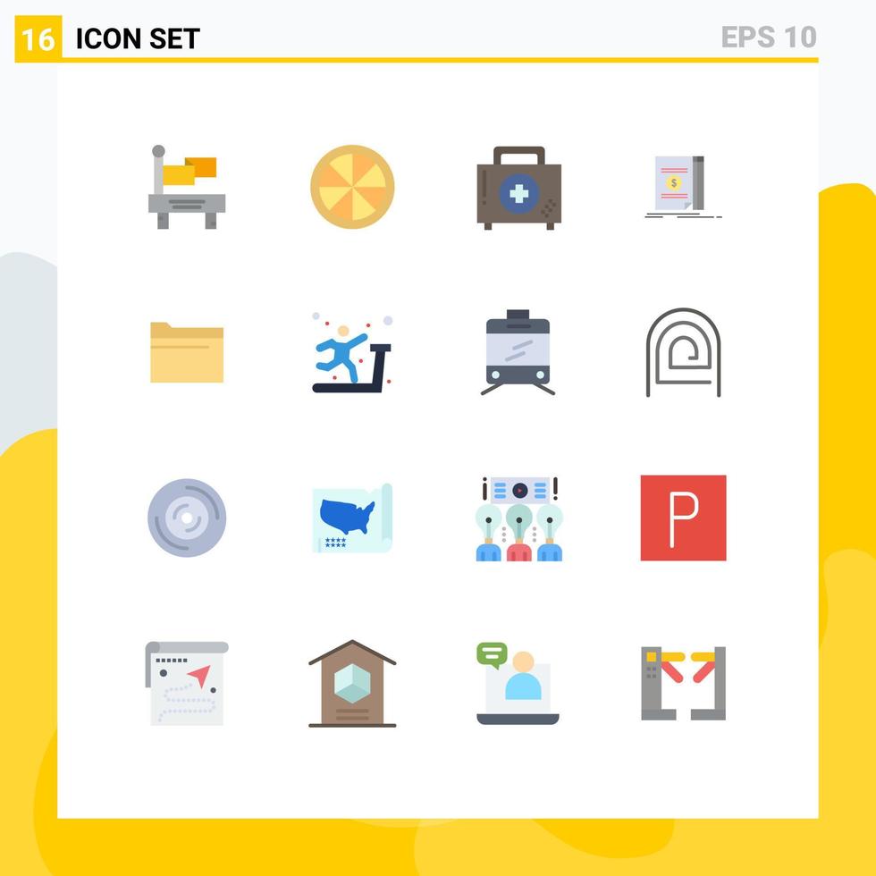 Aktienvektor-Icon-Pack mit 16 Zeilenzeichen und Symbolen für Datenordner, Krankheit, neuartiges Bargeld, editierbares Paket kreativer Vektordesign-Elemente vektor
