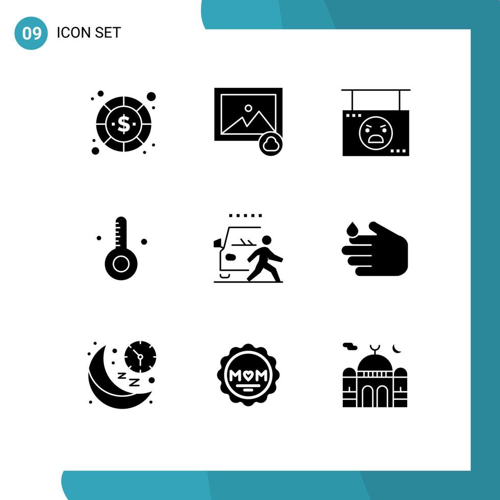 9 universelle solide Glyphen für Web- und mobile Anwendungen und bearbeitbare Vektordesign-Elemente für den Sommershop der Thermometertafel vektor