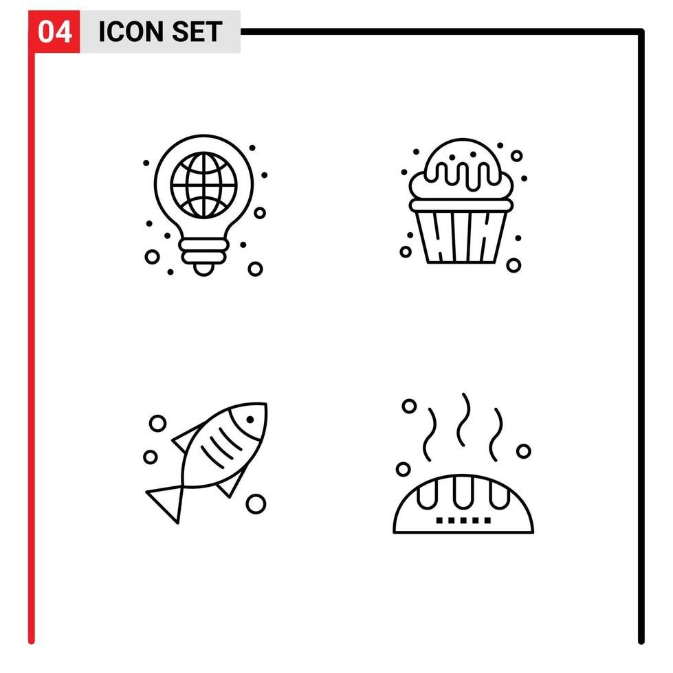 Packung mit 4 modernen Filledline-Flachfarben Zeichen und Symbolen für Web-Printmedien wie Idee Süßigkeiten leichte Dessertfische editierbare Vektordesign-Elemente vektor