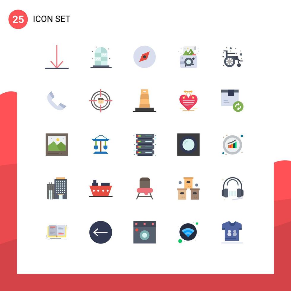 användare gränssnitt packa av 25 grundläggande platt färger av telefon hjul stol födelsedag hjul fotografera redigerbar vektor design element