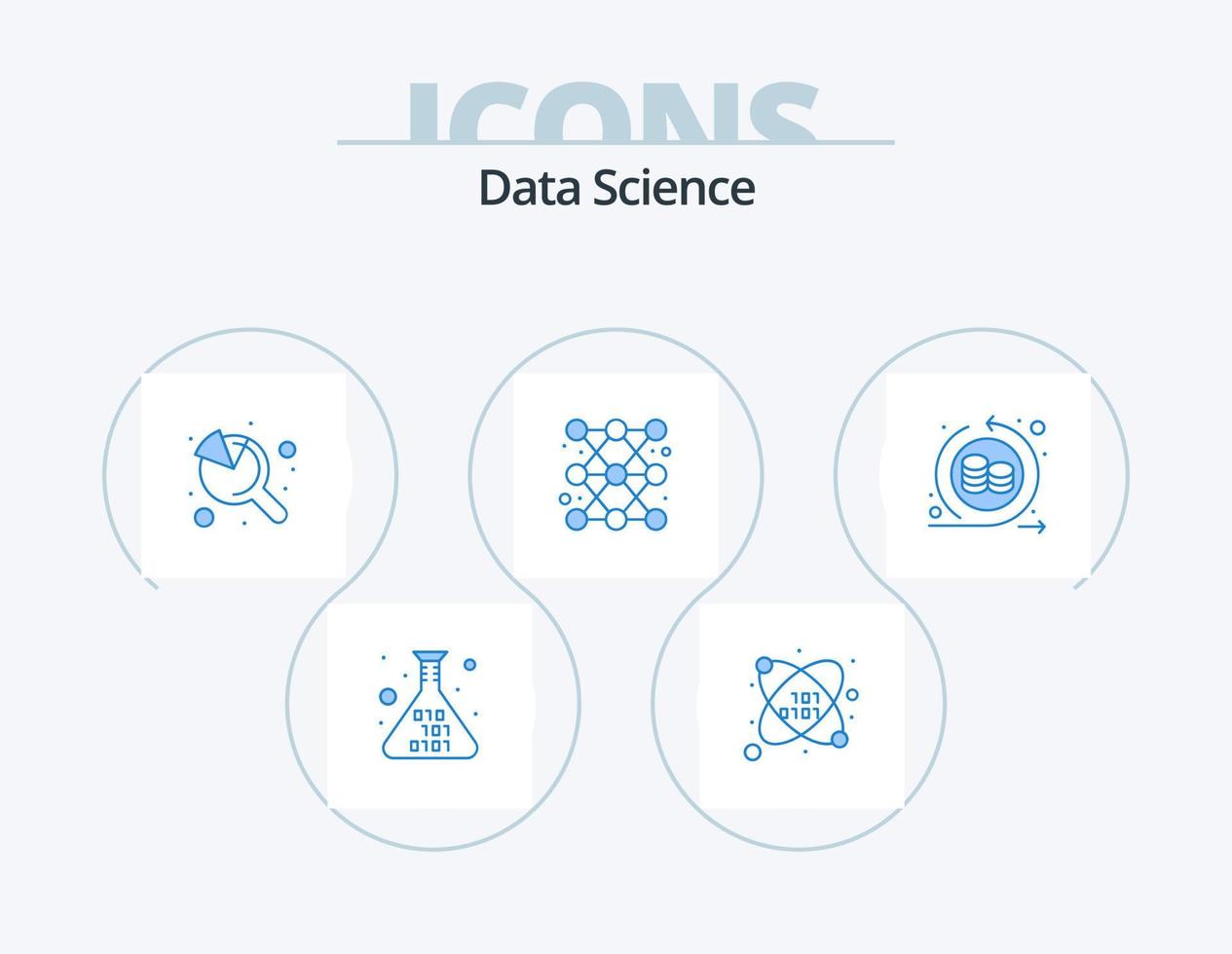 Datenwissenschaft blau Icon Pack 5 Icon Design. wiederholen. Kreis. Suche. Prüfbericht. Diagramm vektor