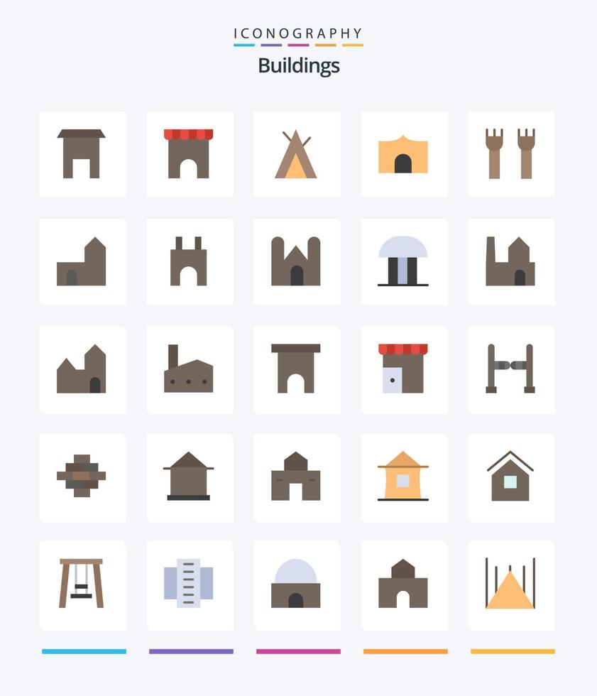 kreative Gebäude 25 Flat Icon Pack wie Fabrik. Gericht. Schlossgebäude. Gerichtsgebäude. Gebäude vektor