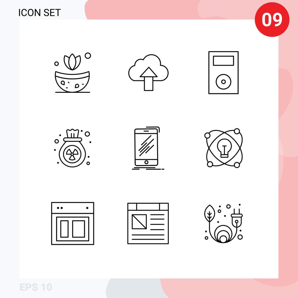 uppsättning av 9 modern ui ikoner symboler tecken för mobil avfall elektronik skräp gas redigerbar vektor design element