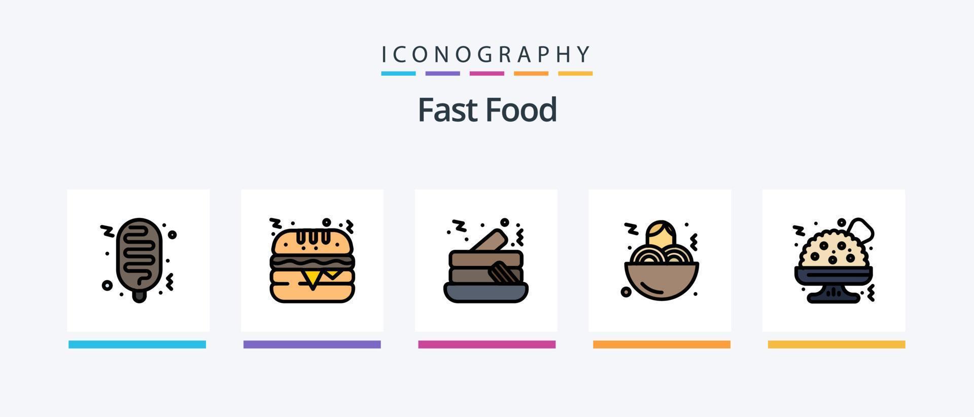 mit Fast-Food-Linie gefülltes 5-Icon-Paket, einschließlich . Burger. Fast Food. Lebensmittel. schnell. kreatives Symboldesign vektor