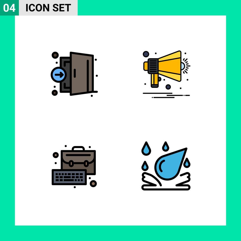 Packung mit 4 modernen Filledline-Flachfarben Zeichen und Symbolen für Web-Printmedien wie Tür Business Hospital Horn Management editierbare Vektordesign-Elemente vektor