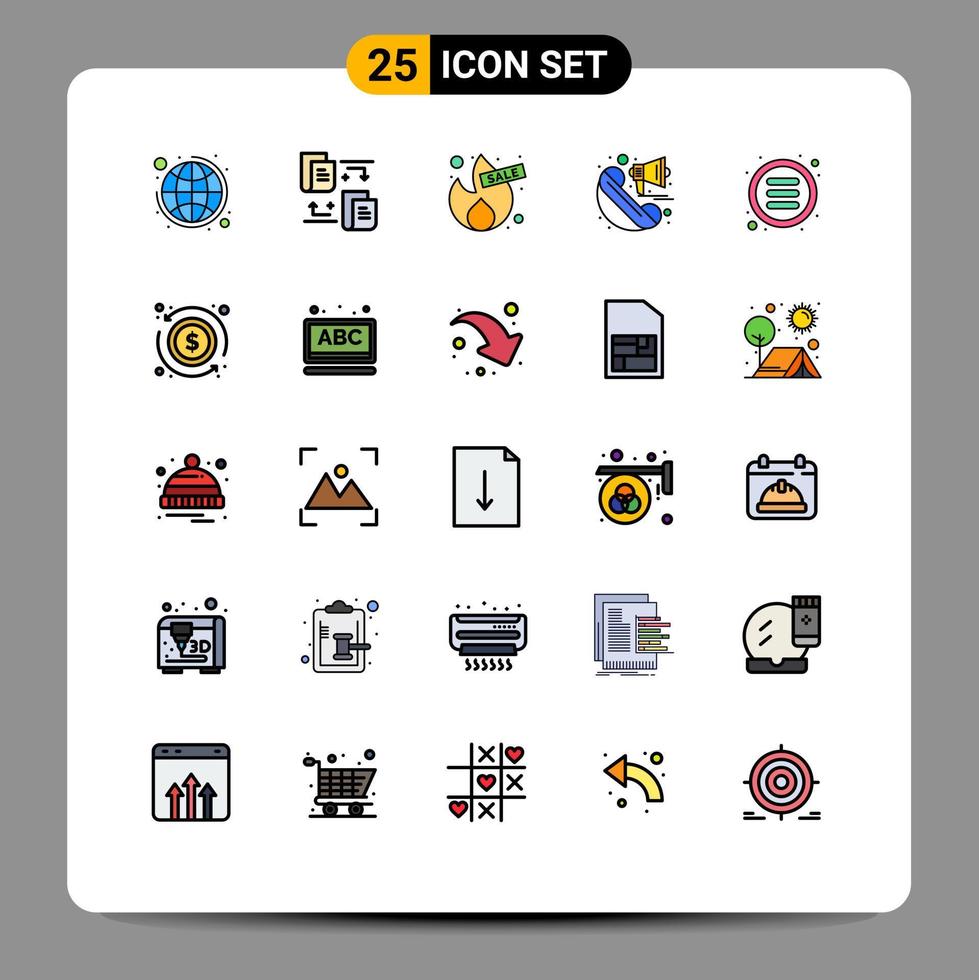 uppsättning av 25 modern ui ikoner symboler tecken för meny lista varm marknadsföring ring upp redigerbar vektor design element