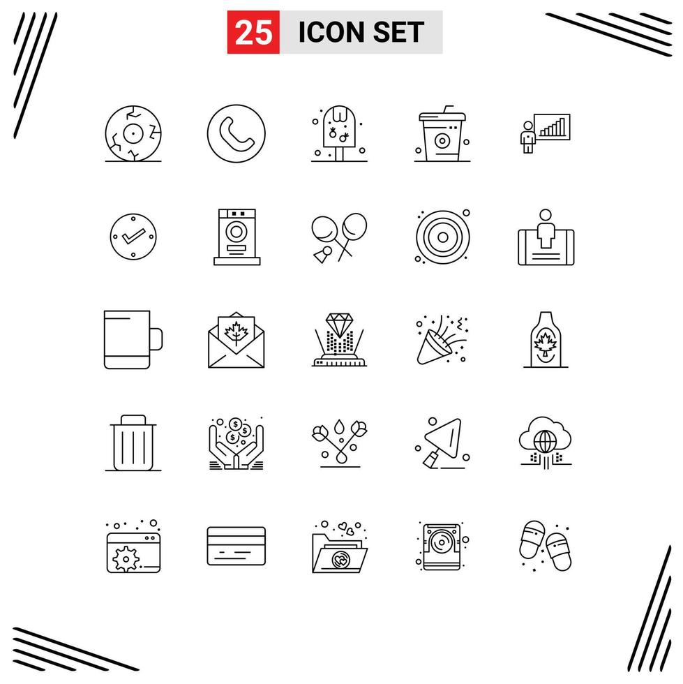 25 Benutzeroberflächen-Linienpaket mit modernen Zeichen und Symbolen für Geschäftsessen, Pop-Food, das editierbare Vektordesign-Elemente kocht vektor