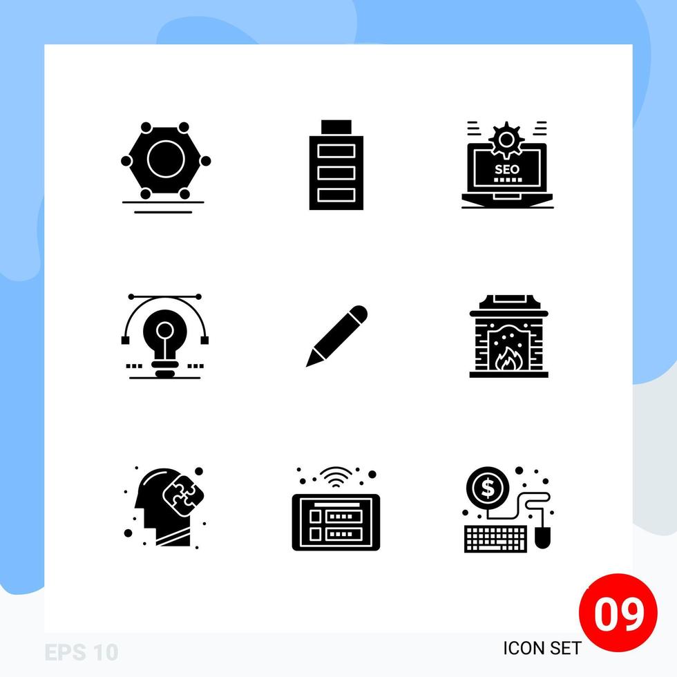 Stock Vector Icon Pack mit 9 Zeilenzeichen und Symbolen für die Studie Zeichnung Web-Vektor-Idee editierbare Vektor-Design-Elemente