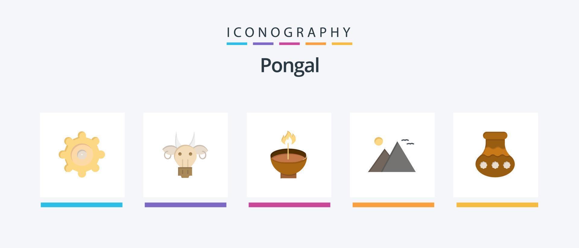 Pongal Flat 5 Icon Pack inklusive Pyramide. Gizeh. deepam. Ägypten. Lampe. kreatives Symboldesign vektor