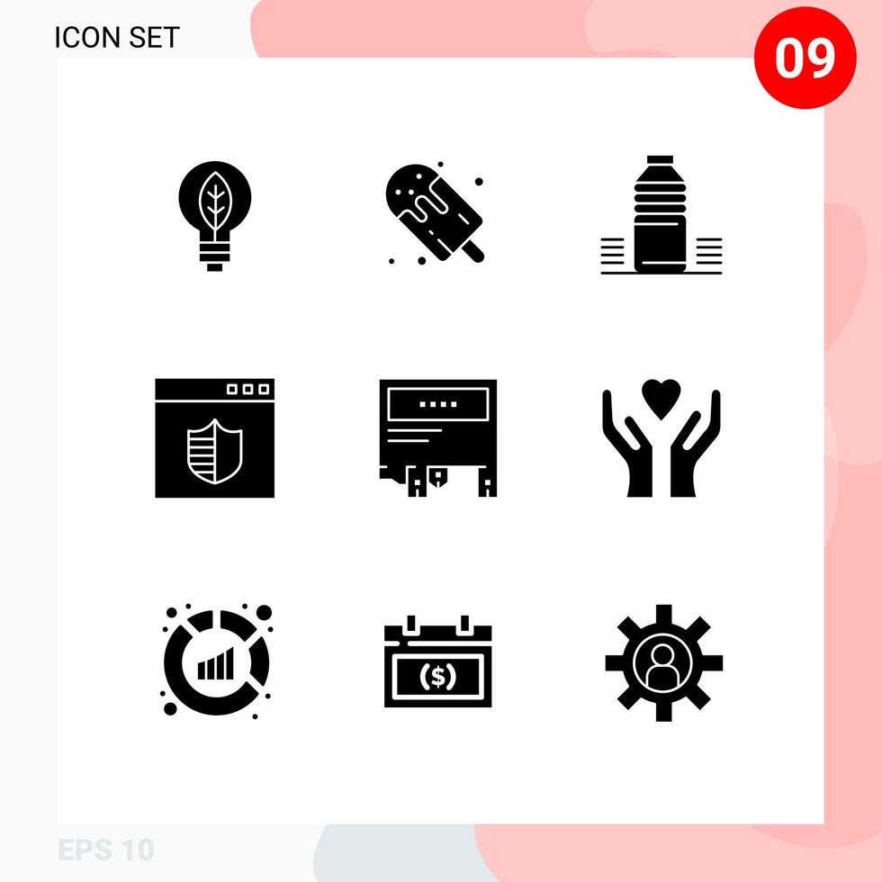 Stock Vector Icon Pack mit 9 Zeilenzeichen und Symbolen für Webseiten-sichere Süßigkeiten-Browser kalt editierbare Vektordesign-Elemente