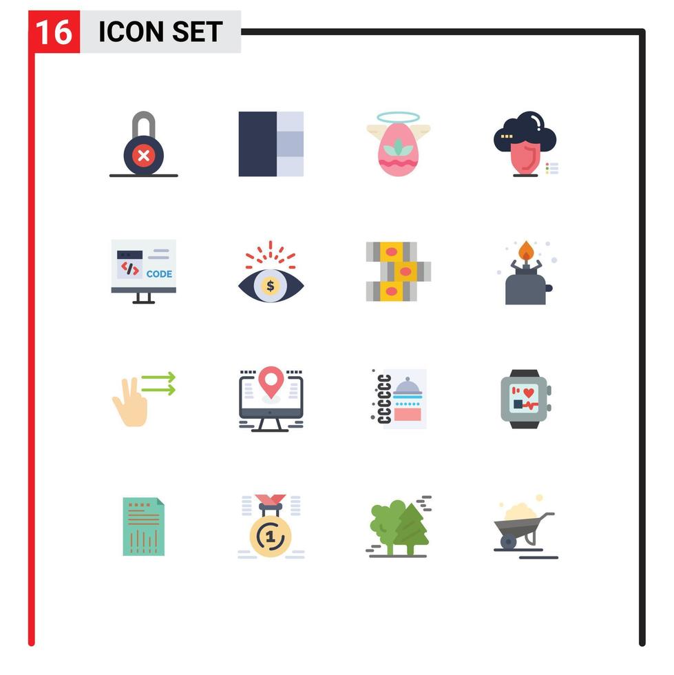Piktogrammsatz von 16 einfachen flachen Farben des Entwicklungscode-Winkelmesser-App-Sicherheitspakets mit kreativen Vektordesignelementen vektor