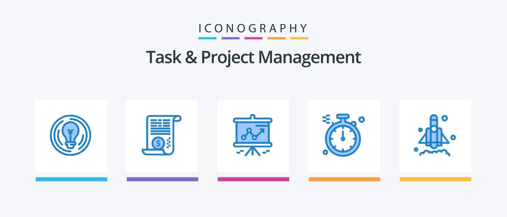Aufgaben- und Projektmanagement Blue 5 Icon Pack inklusive Rakete. Norden. Finanzen. Richtung. Beamer. kreatives Symboldesign vektor