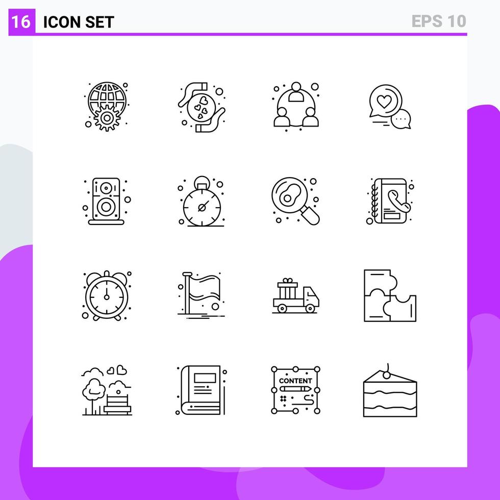 modern uppsättning av 16 konturer och symboler sådan som par chatt SMS hjärta meddelande nätverk redigerbar vektor design element