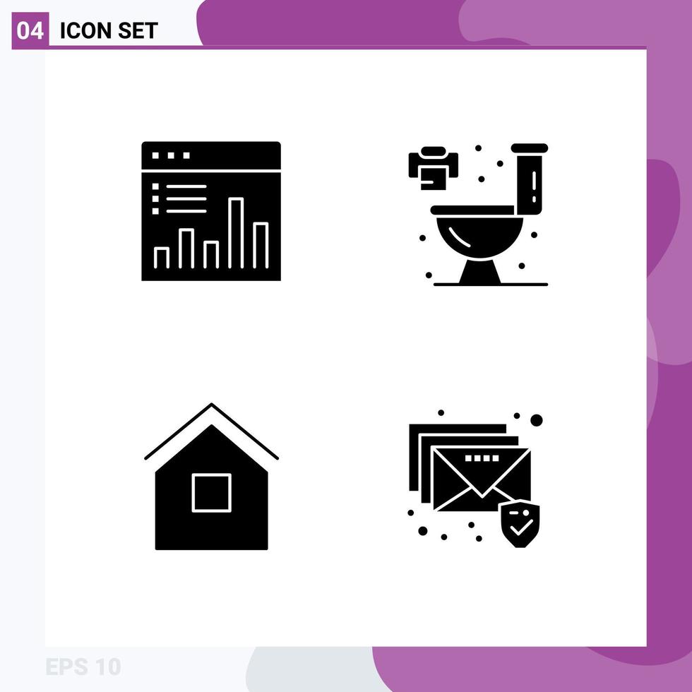 piktogram uppsättning av 4 enkel fast glyfer av analys Hem Graf levande hydda redigerbar vektor design element