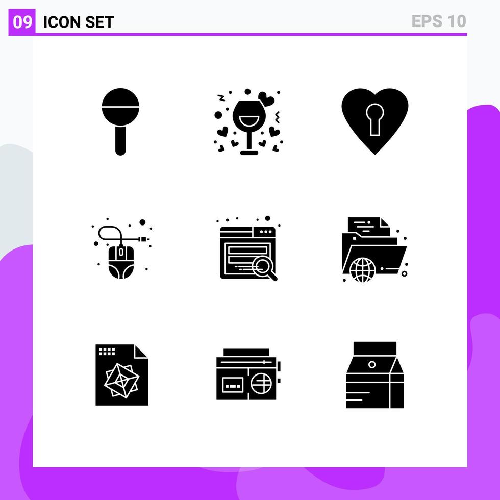 9 tematiska vektor fast glyfer och redigerbar symboler av seo mus vin hårdvara dator redigerbar vektor design element