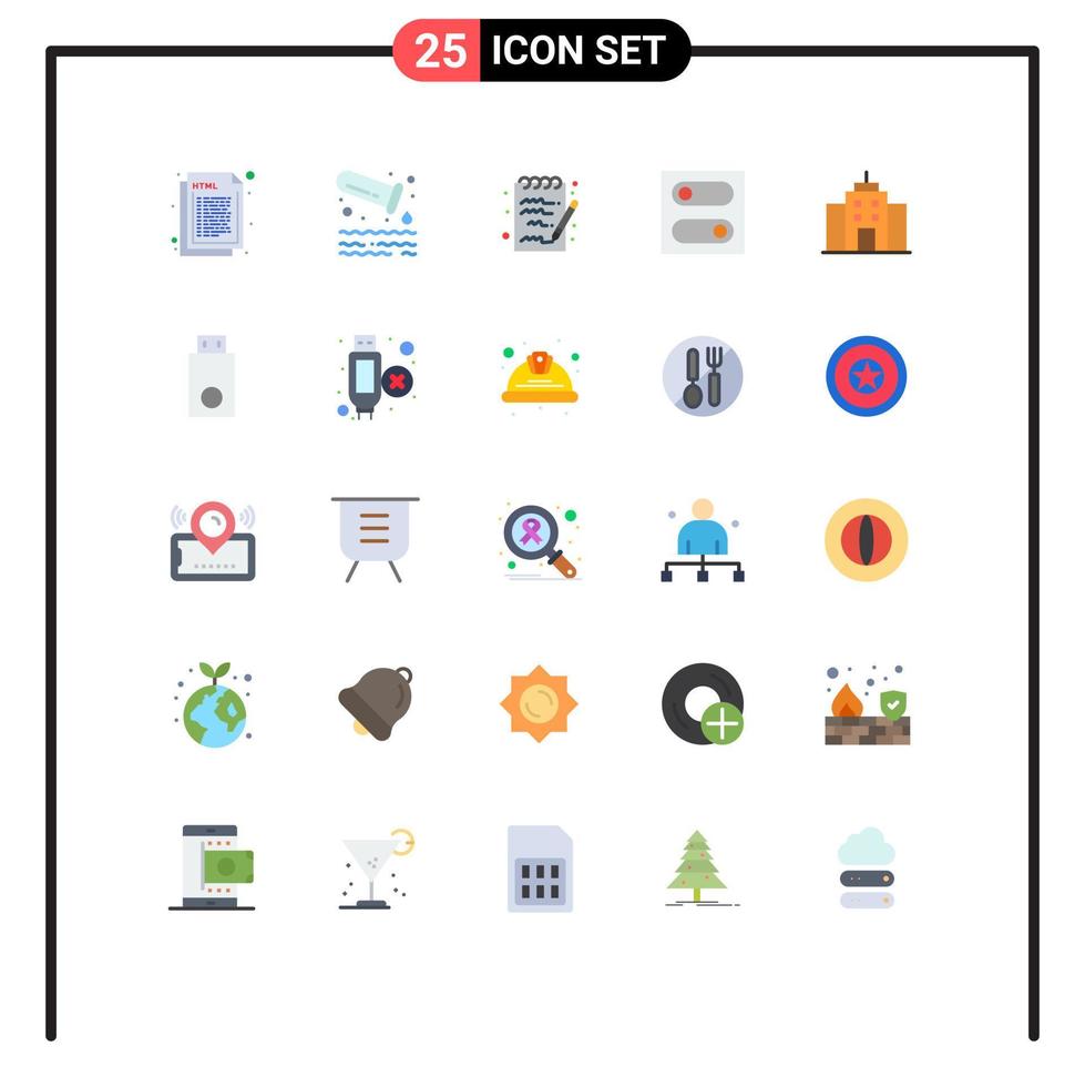 mobil gränssnitt platt Färg uppsättning av 25 piktogram av kontor byggnad rör toggle kontrollera redigerbar vektor design element